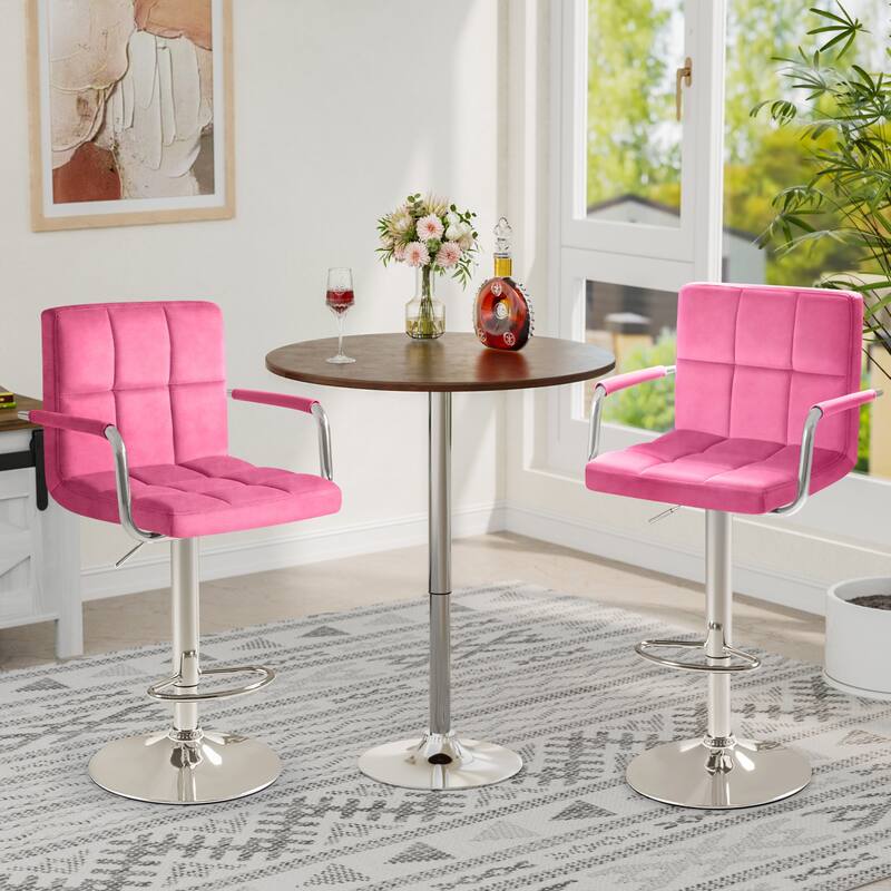 Furniwell Bar Stools Set of 2 Modern Height Adjustable Kitchen Counter Swivel Bar Stool with Armrest