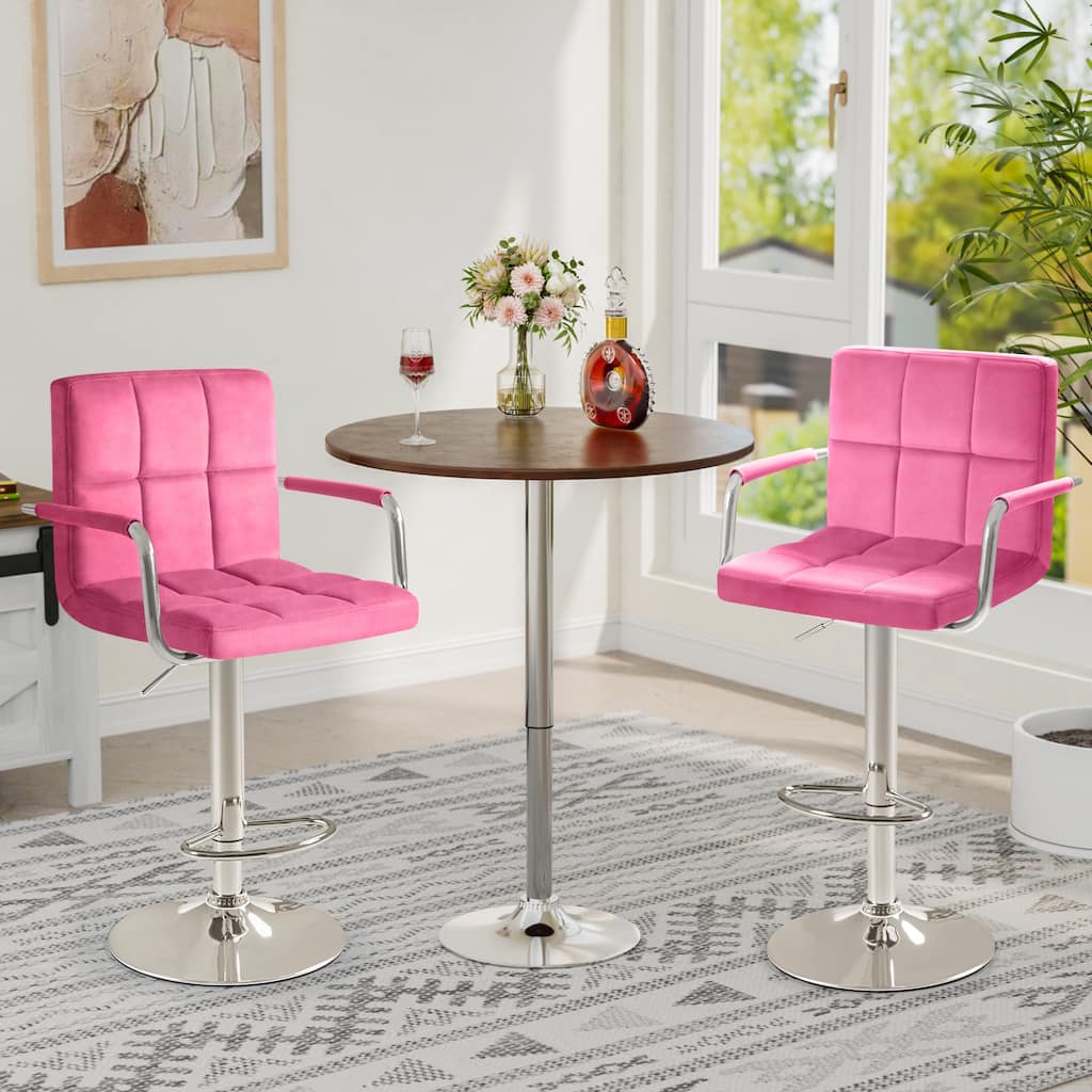 Furniwell Bar Stools Set of 2 Modern Height Adjustable Kitchen Counter Swivel Bar Stool with Armrest