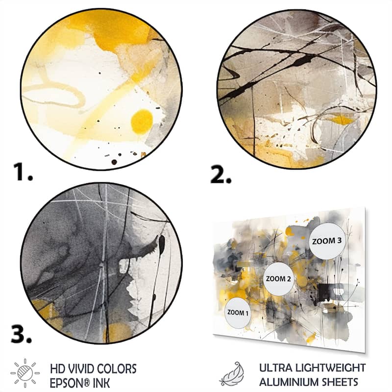 Designart "Yellow Grey Beyond The Canvas II" Abstract Shapes Metal Wall Art Living Room