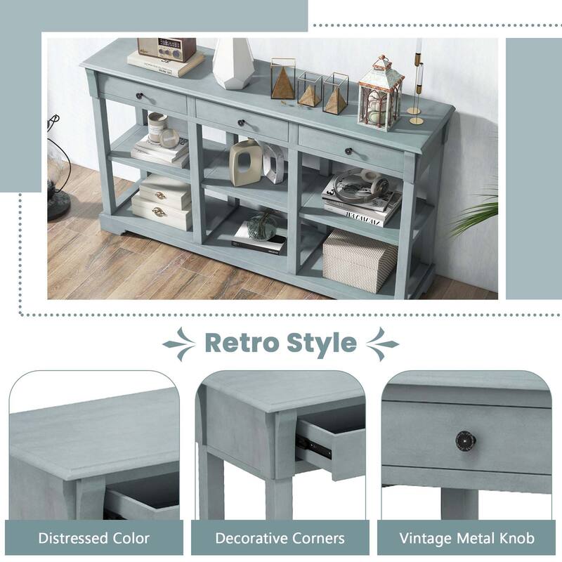 Costway 58'' Long Sofa Table with Storage Retro Console Table with 3 - See Details