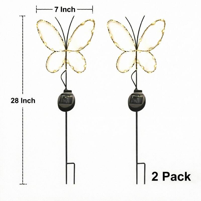 Outdoor Solar Powered Led Decorative Garden Stake Light - 2 Pack White Butterfly - 2 Pack