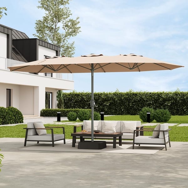 9 x 15 patio umbrella Garvee 15' Large with Base, Outdoor Double-Sided Rectangle Market Umbrella Outside Umbrellas for Poolside Lawn Backyard, Beige Create a cooler 9 By 15 FT Triple