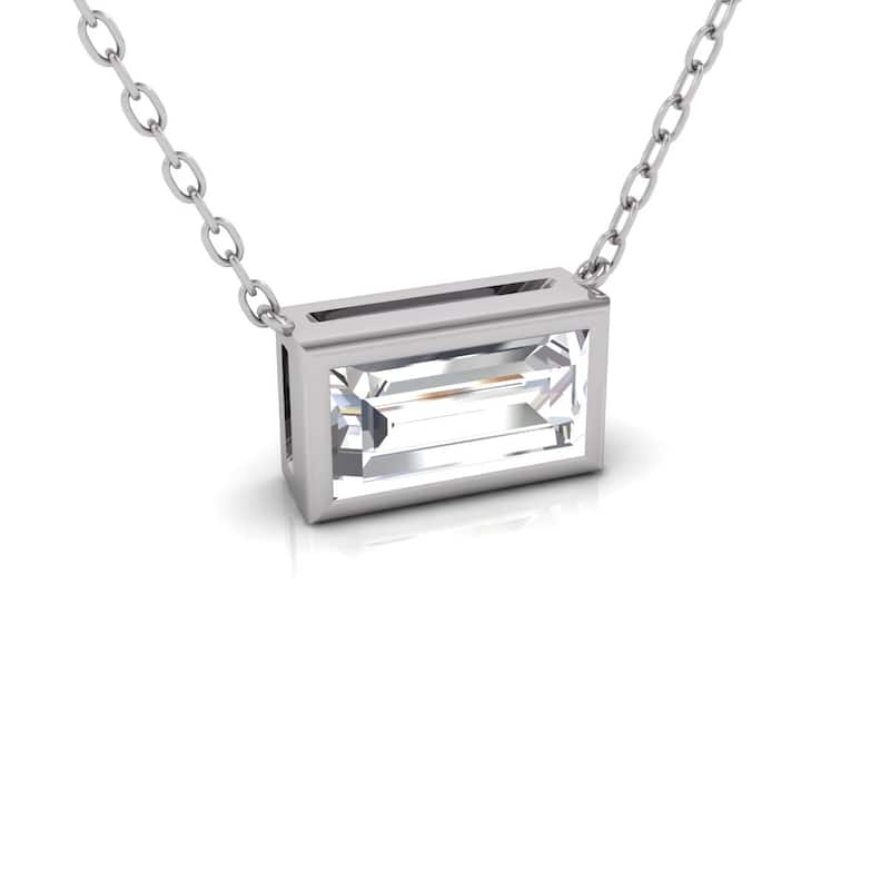 Marquee Lab Grown 1/4 Carat Baguette Bezel Set Diamond Solitaire Pendant in 14K White Gold