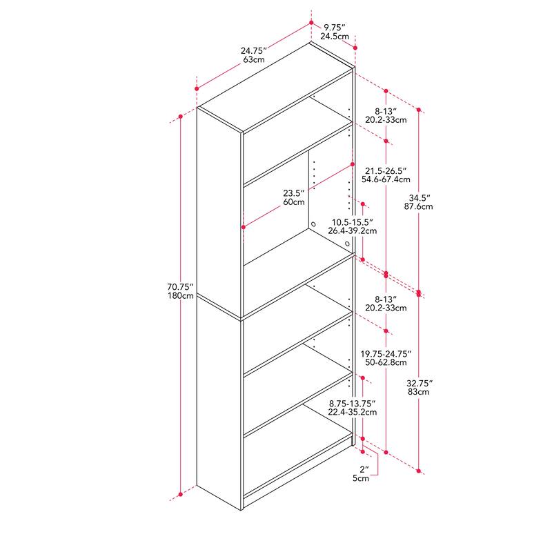 Teo 5-Tier Adjustable Bookshelf