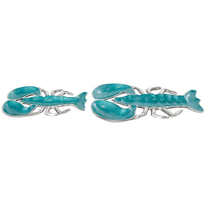 Silver, Blue or Teal Aluminum Enameled Lobster Tray with Silver Metal Exterior (Set of 2)