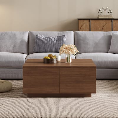 33.25" Black Square Coffee Table with 4 Drawers
