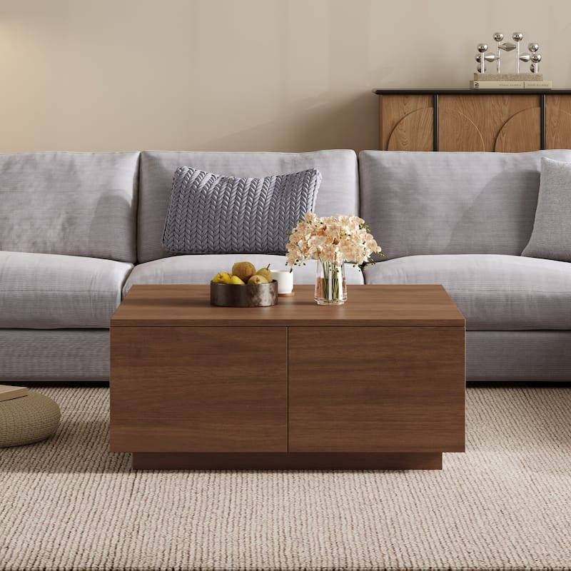 Wood Coffee Table Office Table with Four Storage Drawers, Dining Table Accent Table with Compact Square Design
