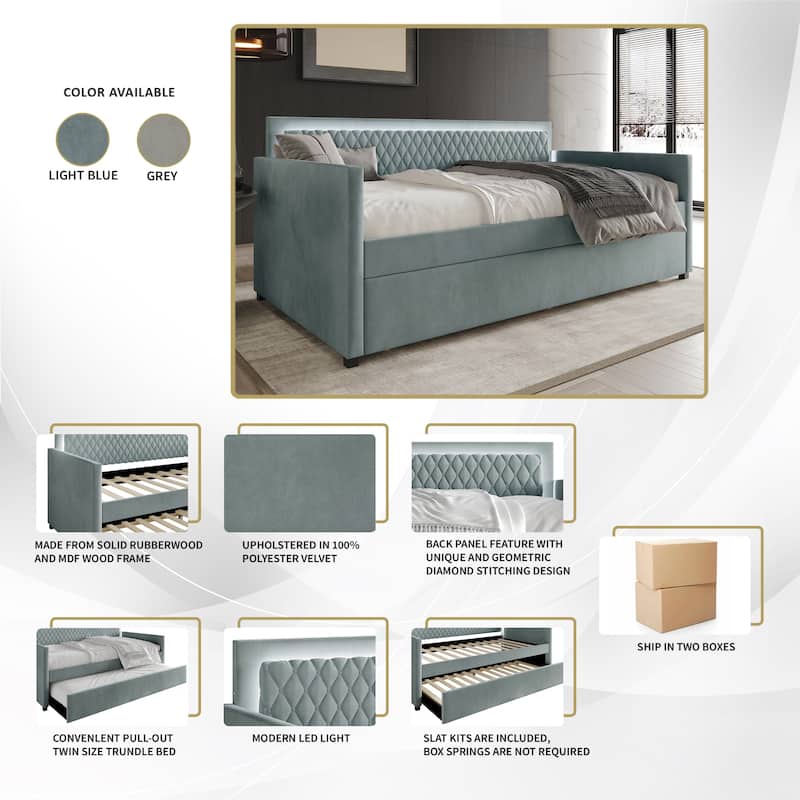 CraftPorch Contemporary Velvet Upholstered Daybed with Trundle