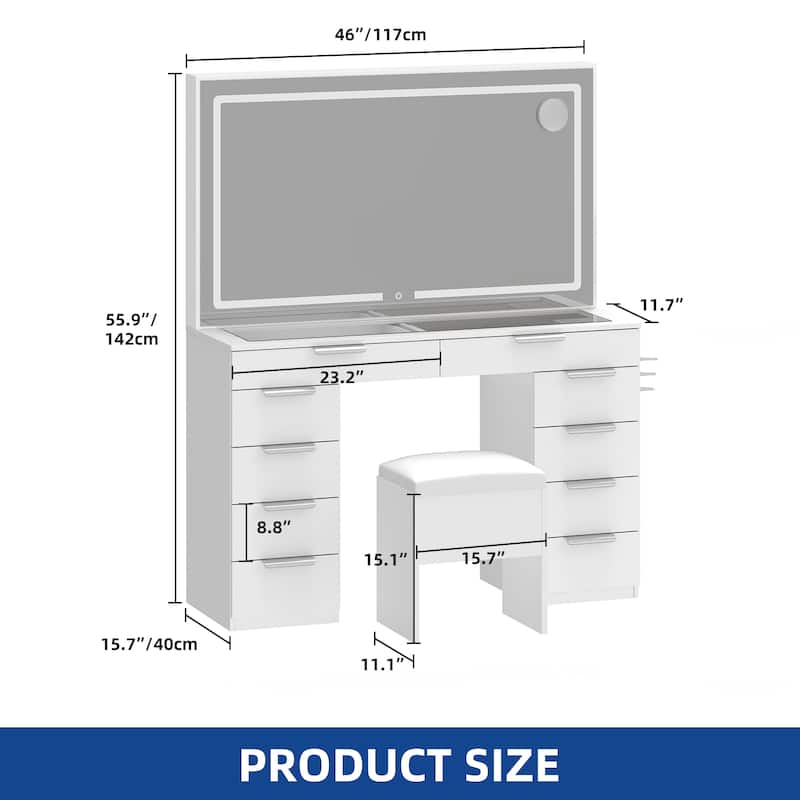 Moasis 46'' Makeup Vanity Table 11 Drawers Vanity Desk Set - 46"L x 11.7"W x 55.9"H