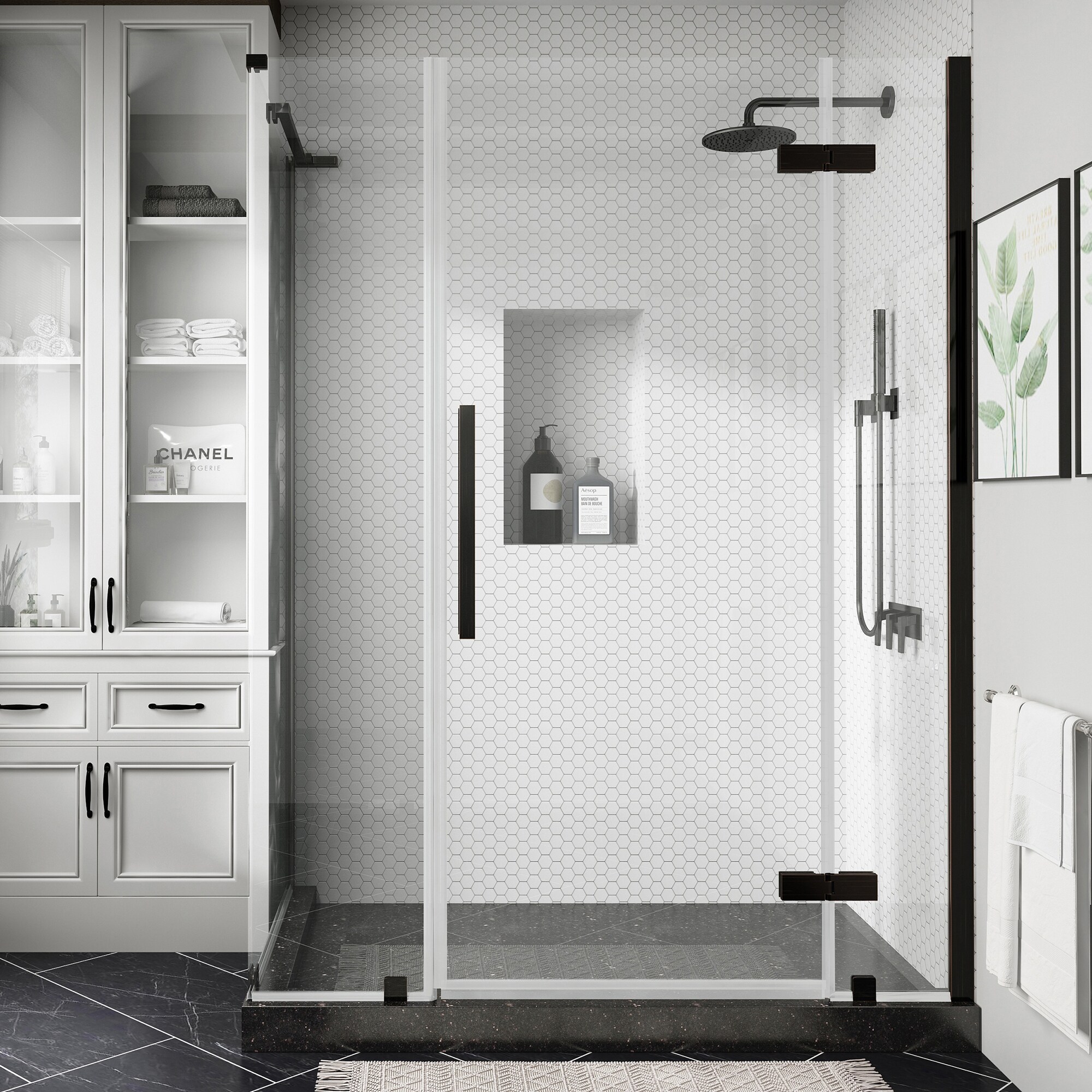 Ove Decors Tampa 54 in. L x 32 in. W x 72 in. H Corner Shower Kit with Pivot Frameless Shower Door in Chrome and Shower Pan