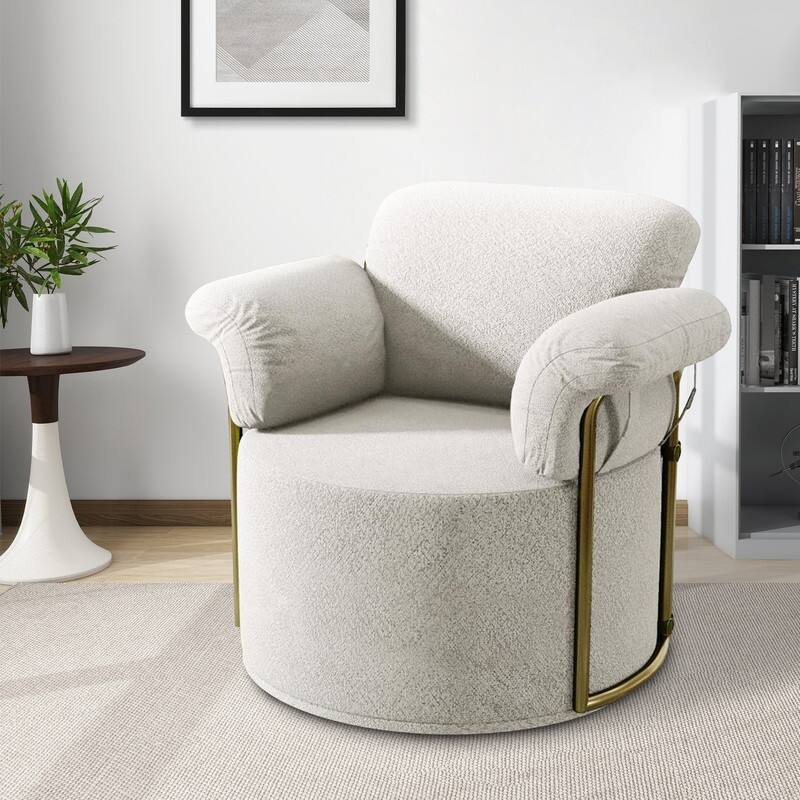 Modern Swivel Boucle Accent Chair Lounge Chair with Gold Metal Base