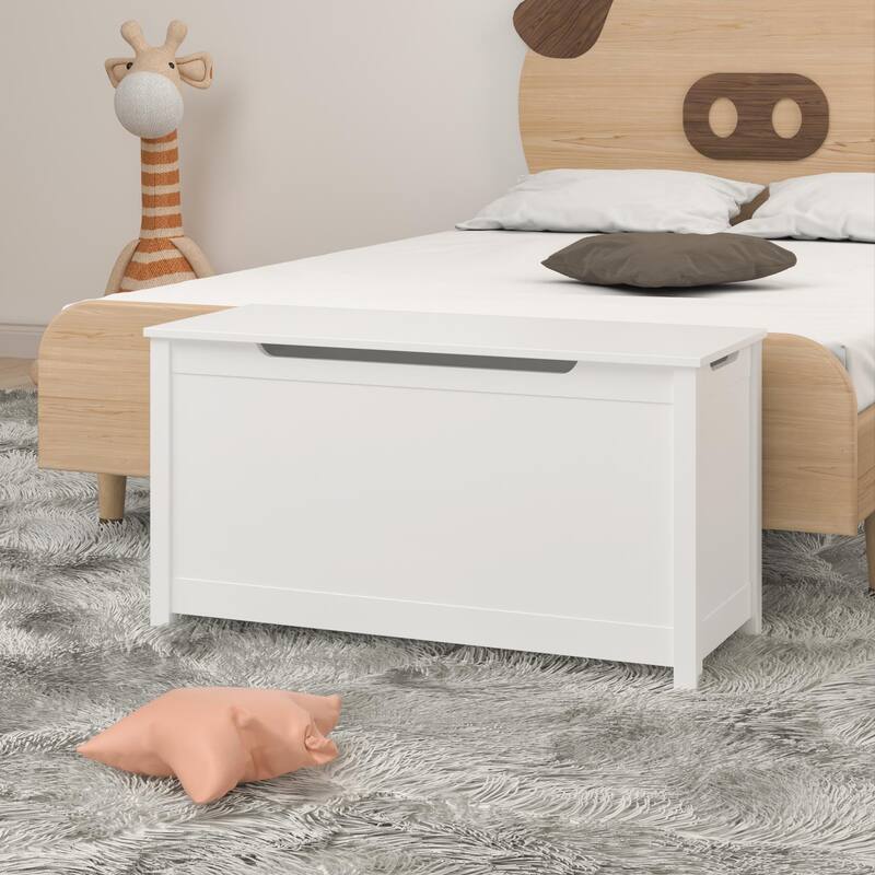 Kids Wooden Toy Box Storage with Safety Hinged Lid for Ages 3+