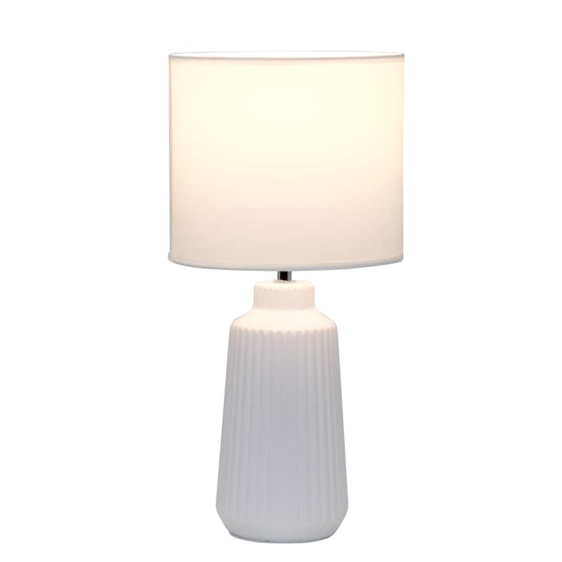 Textured Ceramic Table Lamp with Fabric Drum Shade Modern Faceted Base Compact Accent Lighting Multiple Colors