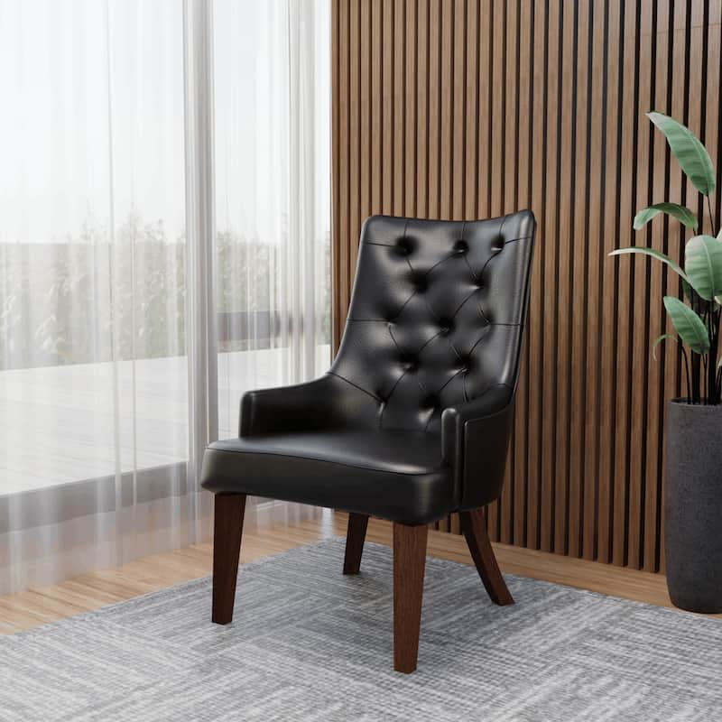 Dining Chair in Leather/Velvet Diamond-Tufted Design Side Chair in Rubberwood