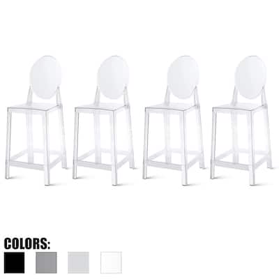 Set of 4 25" Seat Bar Stool Counter Height With Backs Plastic High Chairs Dining Molded Kitchen Transparent