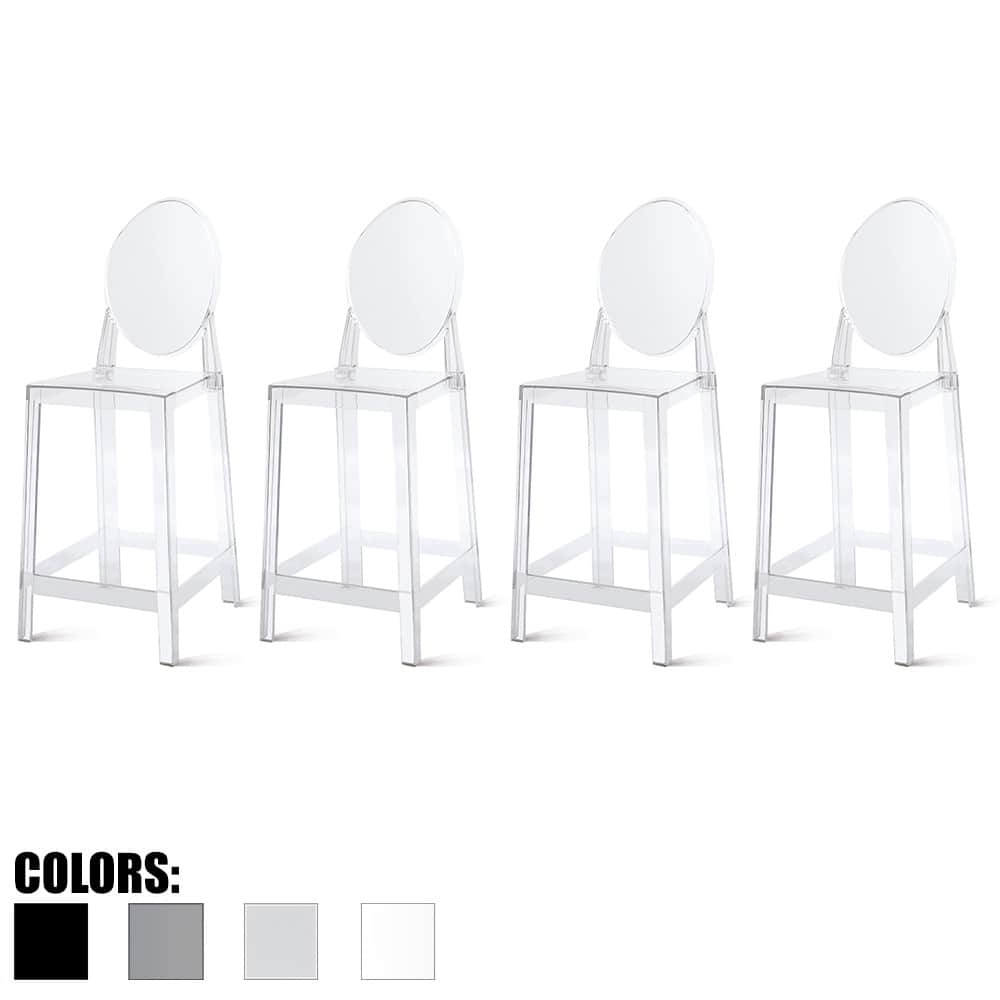 Set of 4 25" Seat Bar Stool Counter Height With Backs Plastic High Chairs Dining Molded Kitchen Transparent