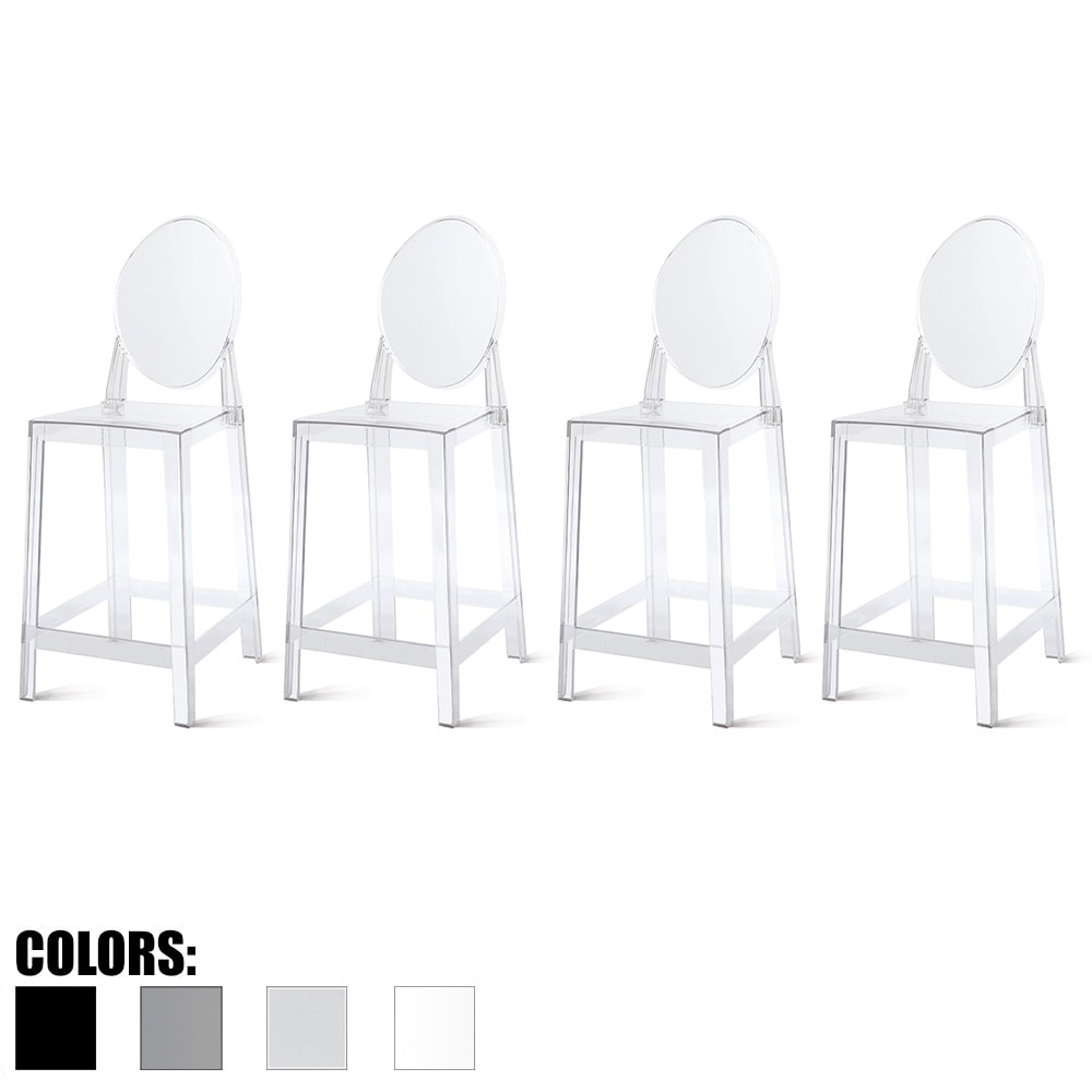 Set of 4 25" Seat Bar Stool Counter Height With Backs Plastic High Chairs Dining Molded Kitchen Transparent