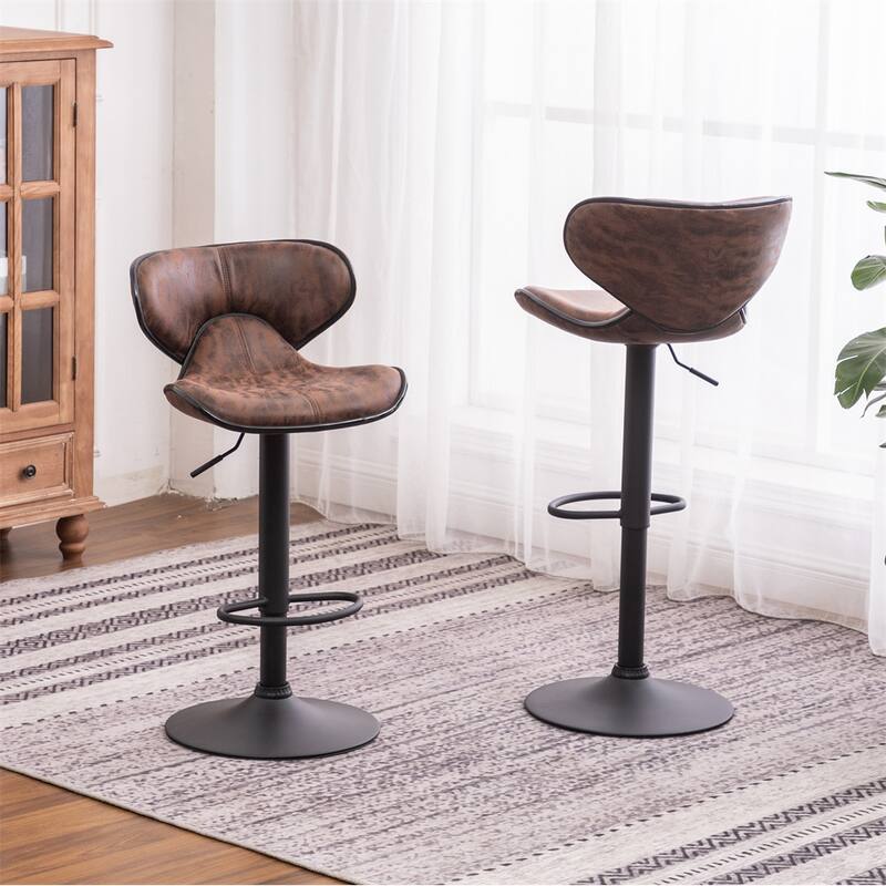 Upholstery Airlift Adjustable Swivel Barstool w/ Chrome Base, Set of 2