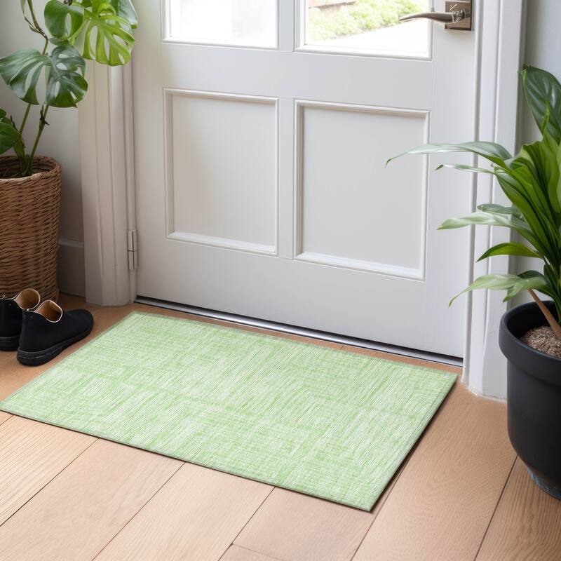 Machine Washable Indoor/ Outdoor Contemporary Stack Chantille Rug - Mint - 1'8" x 2'6"