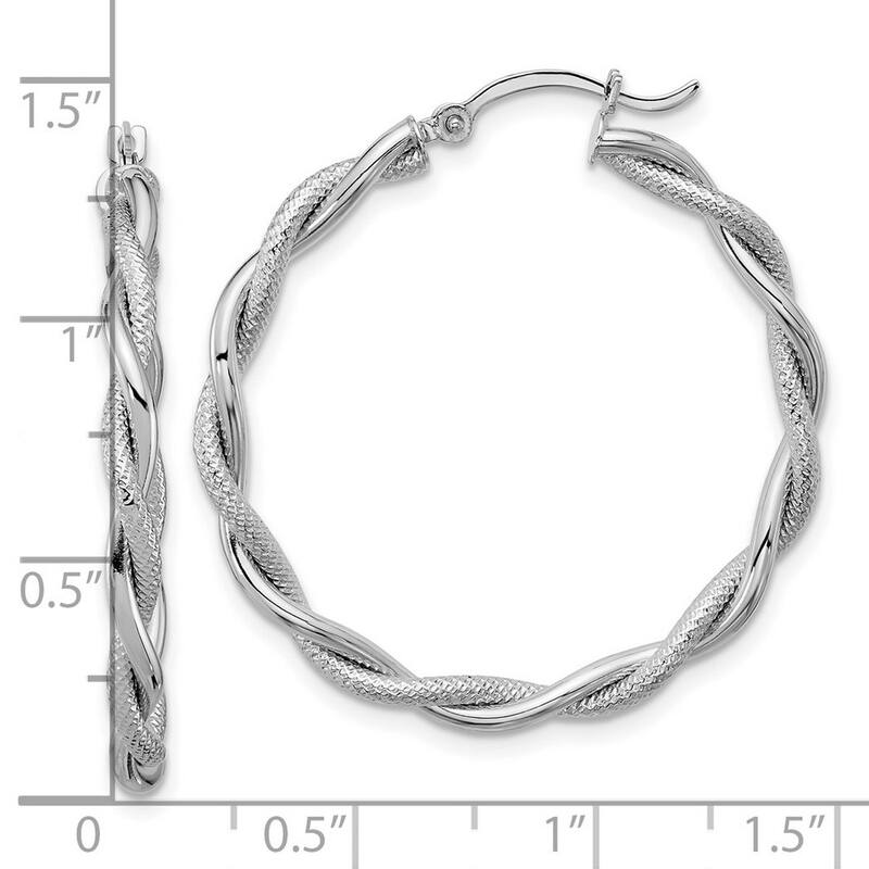 Curata 14k White Gold Polished Textured Hoop Earrings - 34x33mm