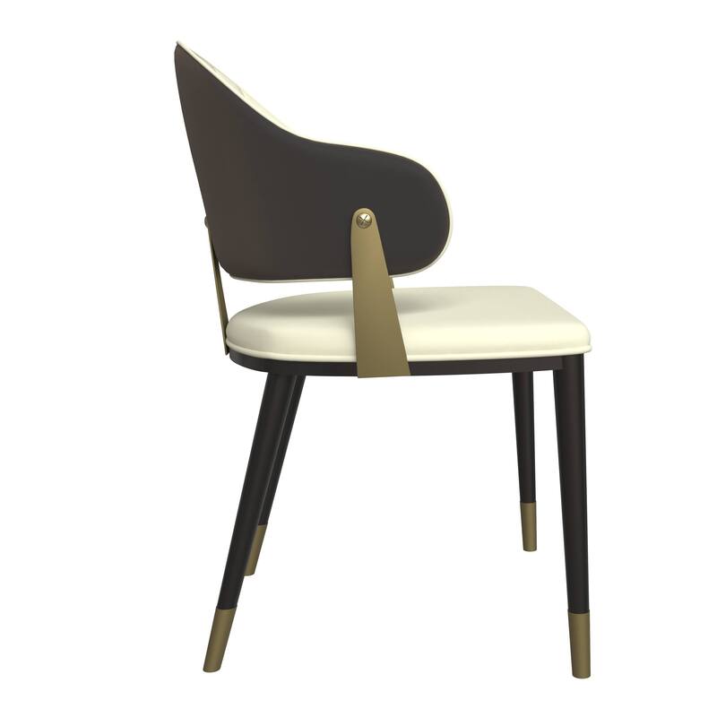 Leather Dining Chair in Iron Set of 2 with Gold Accents Design Modern Ergonomic Side Arm Chair