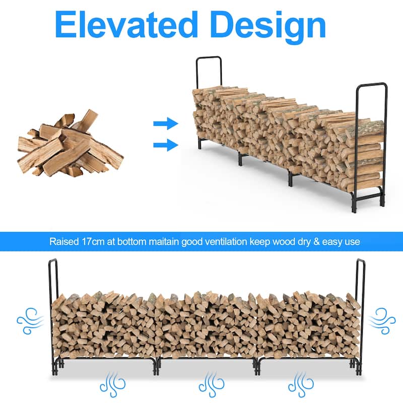 12 FT Long Firewood Log Rack Outdoor Heavy-Duty Metal Firewood Holder - 12 FT