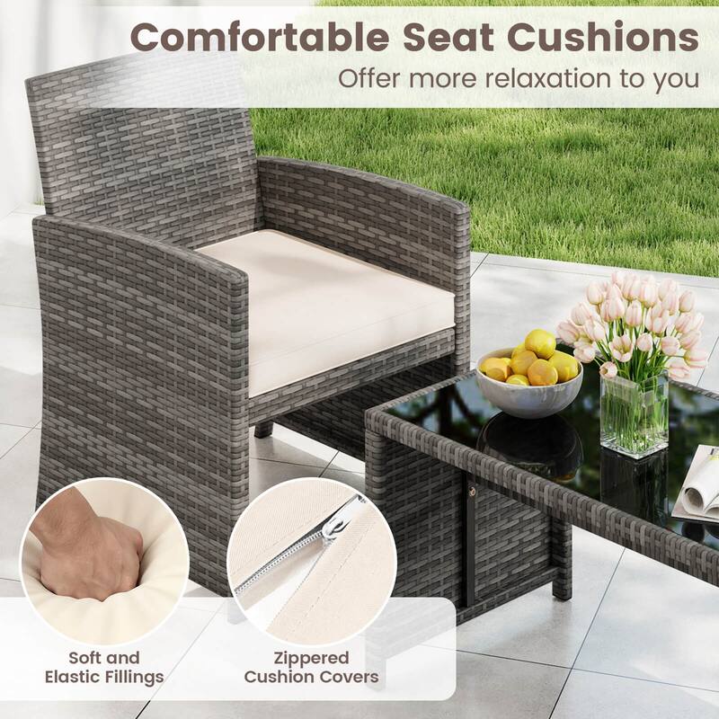 Costway 4 PCS Patio Conversation Set with Seat Cushions & Tempered - See Details