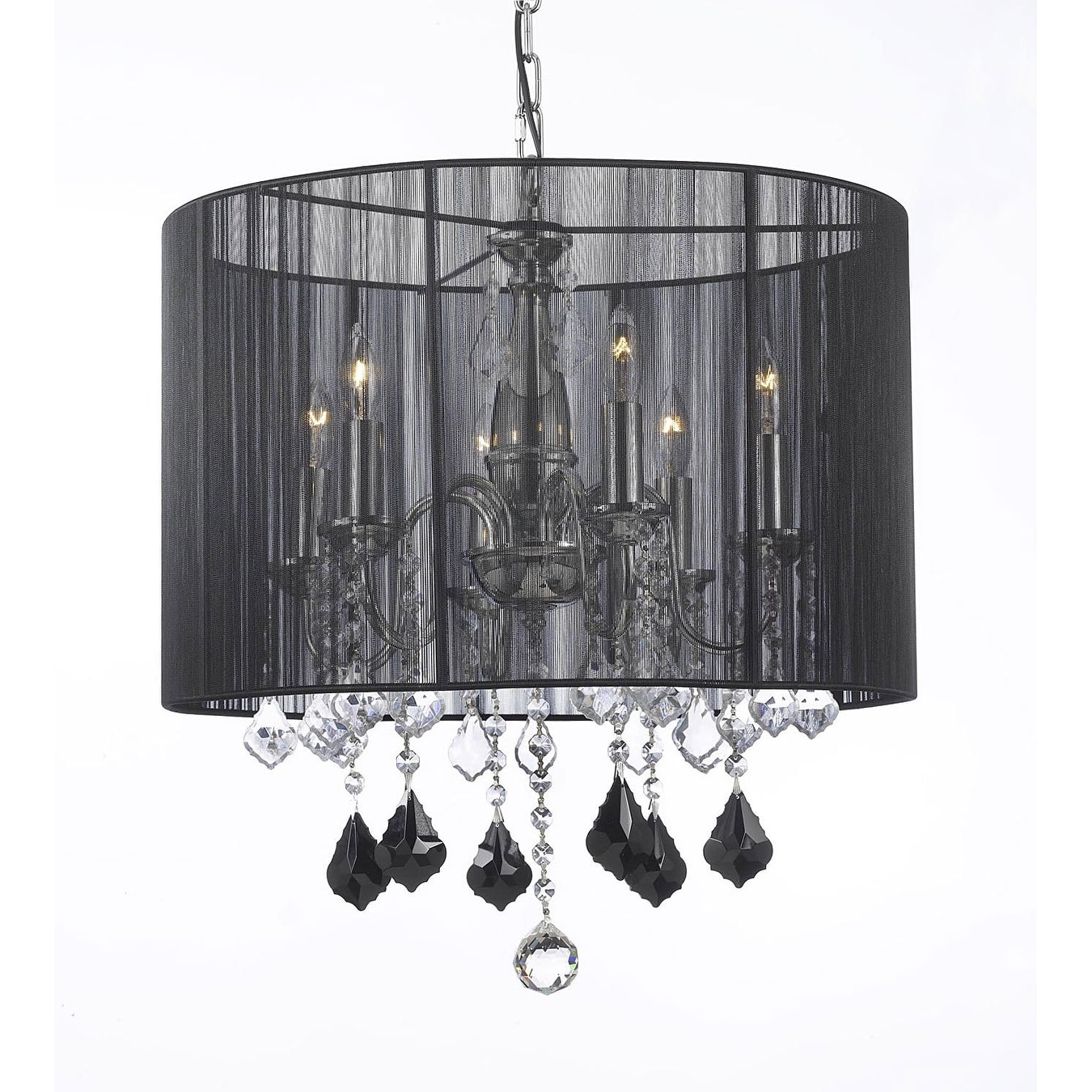 Crystal Chandelier With Large Black Shade, Jet Black Crystal Pendant - Chandeliers For Bedrooms by Overstock.com