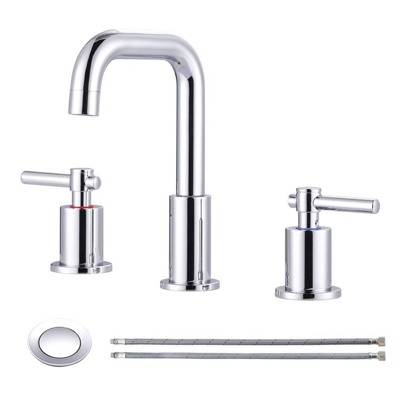 WOWOW 8 in. Widespread Double Handle Bathroom Faucet - Polished Chrome