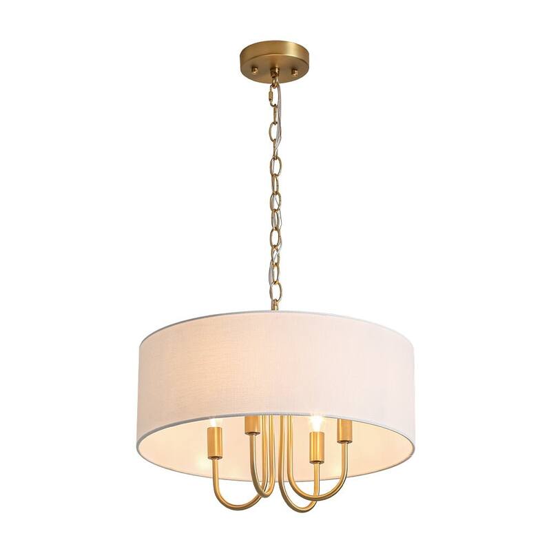 Modern Farmhouse 4-Light Drum Linen Shade Chandelier - 17.7 in