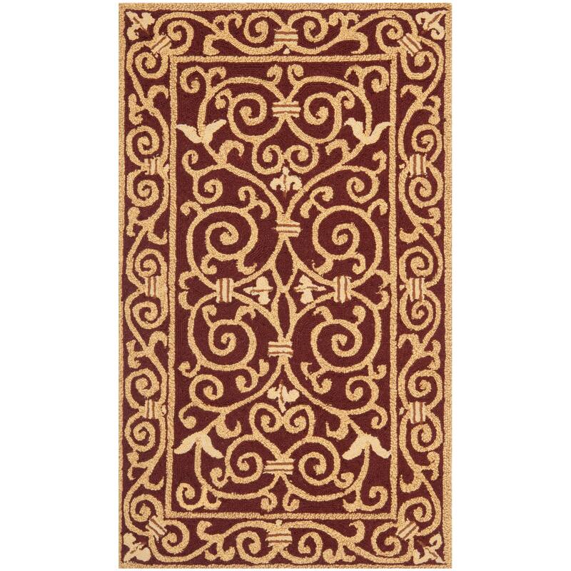 SAFAVIEH Hand-hooked Chelsea Joba Country Oriental Wool Rug - 2' 9" x 4' 9" - Burgundy - Runner/Rectangle