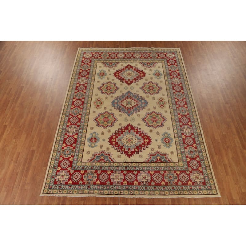 Geometric Kazak Area Rug Hand-Knotted Wool Carpet - 8'5"x 11'11"
