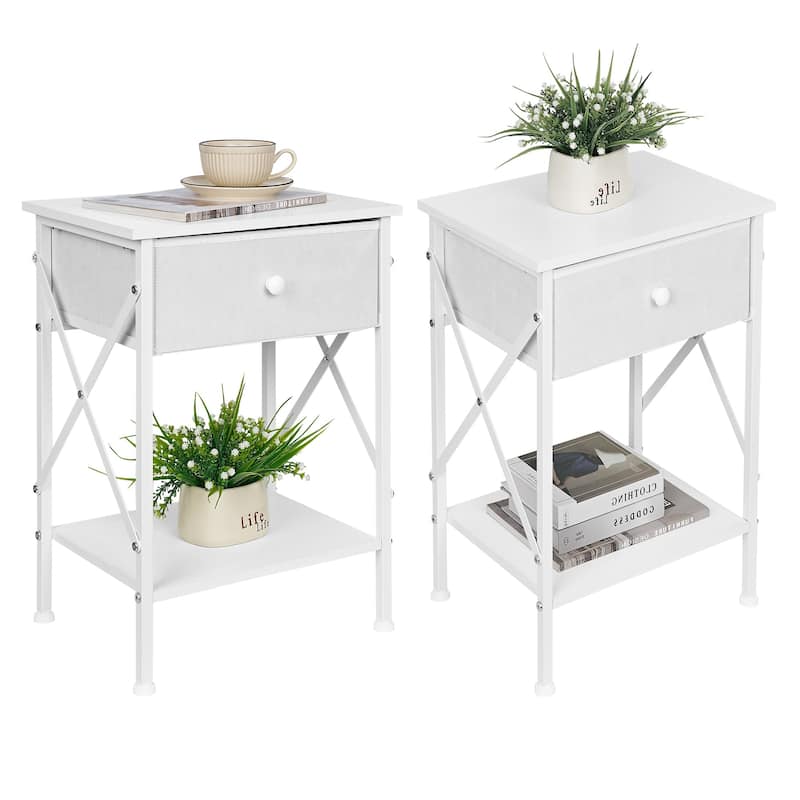 Javlergo 2 Pack X Frame Nightstand with Removable Fabric Drawer Easy to Clean Multifunctional End Table with Open Shelf - Wine