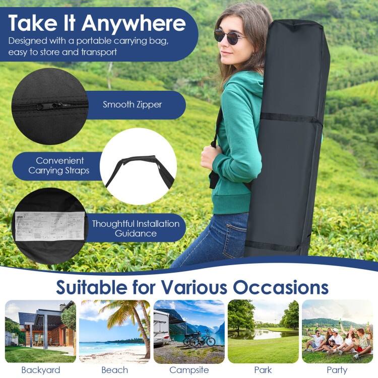 10 x 10 Feet Foldable Outdoor Instant Pop-up Canopy with Carry Bag - 10 x 10 x 6.3-9.4 ft