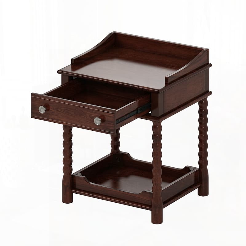 Retro Style Nightstand with Drawer and Open Shelf for Bedroom