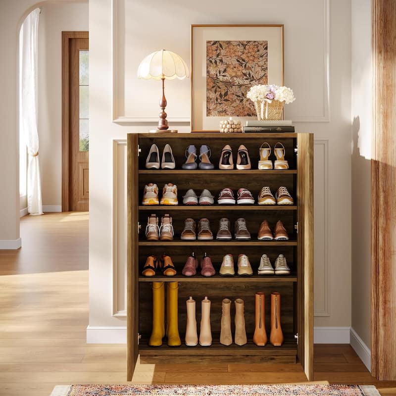 7-Tier Shoe Storage Cabinet with Doors and Shelves, 24 Pairs Shoe Rack for Entryway, Hallway - 30.7" W x 13.78" D x 41.34" H