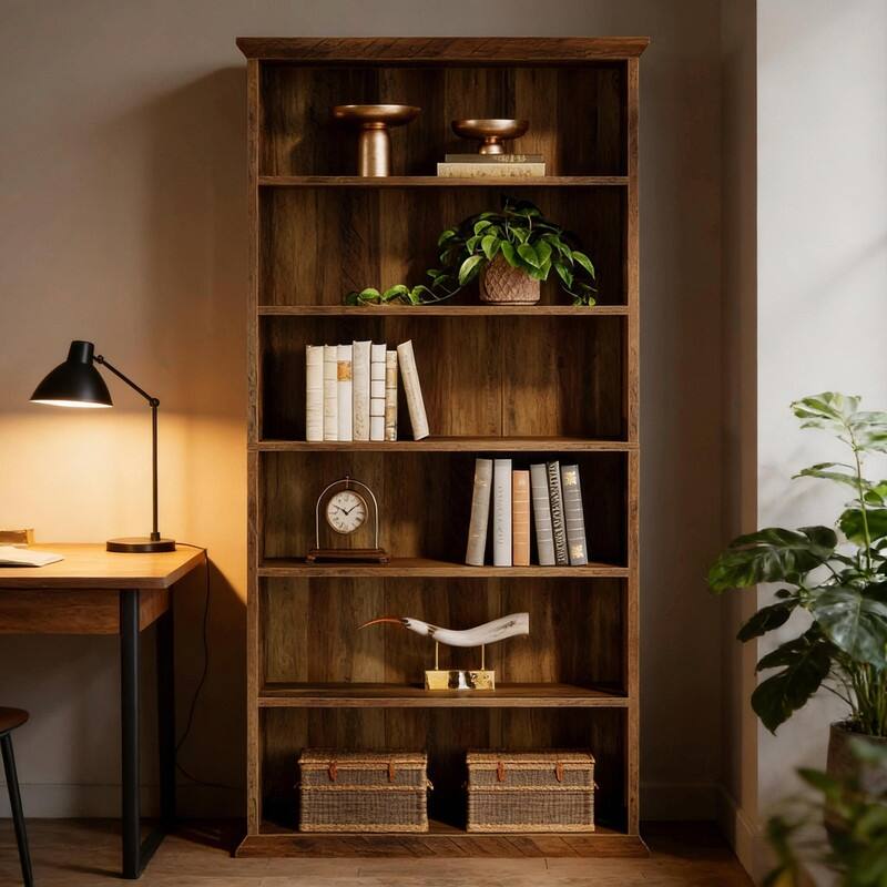 Farmhouse Storage Cabinet with Display Shelves - Spacious Bookshelf