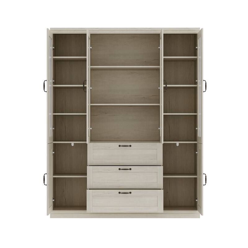Bookcase Cabinet with Glass Doors and Drawers Multi-Purpose Storage Display Hutch for Living Room or Dining Room