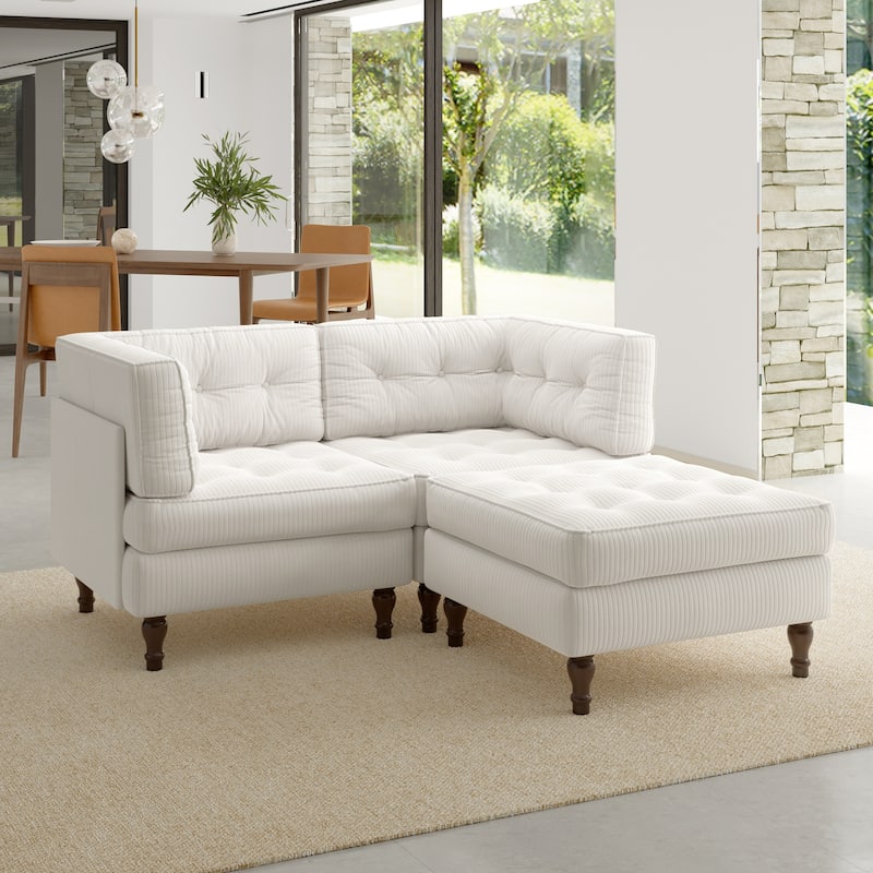 Oversized Sofa Corduroy Tufted Modular Sectional Set - Beige-3 peice - Reversible