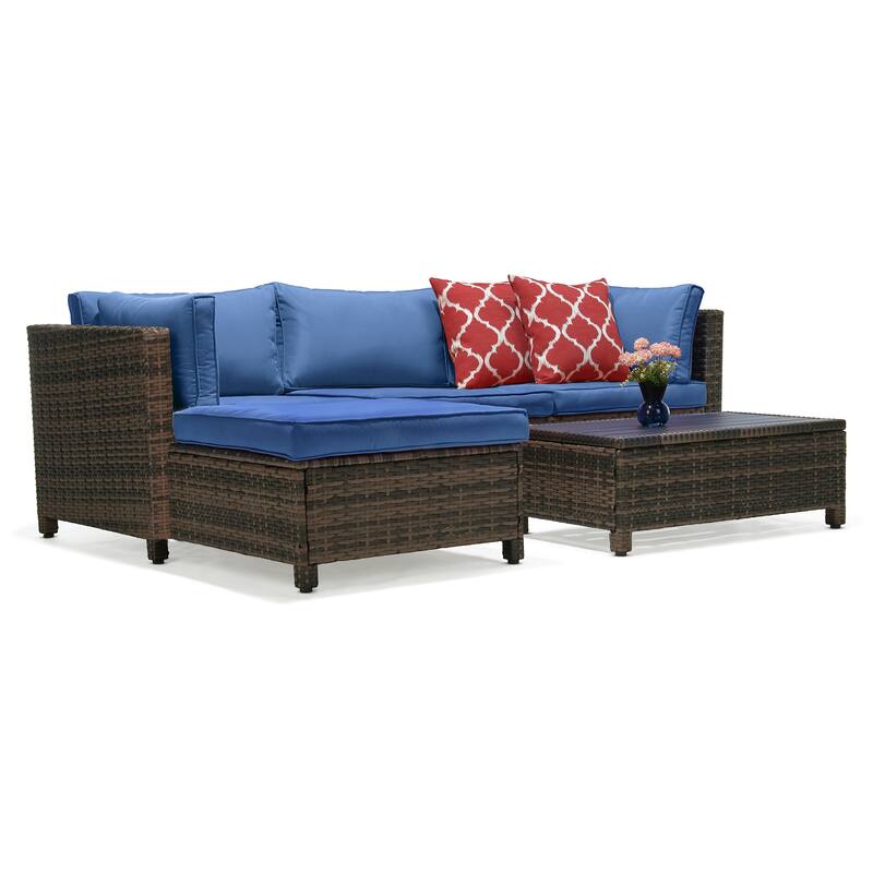 3 Pieces Wicker Patio Outdoor Sectional Set