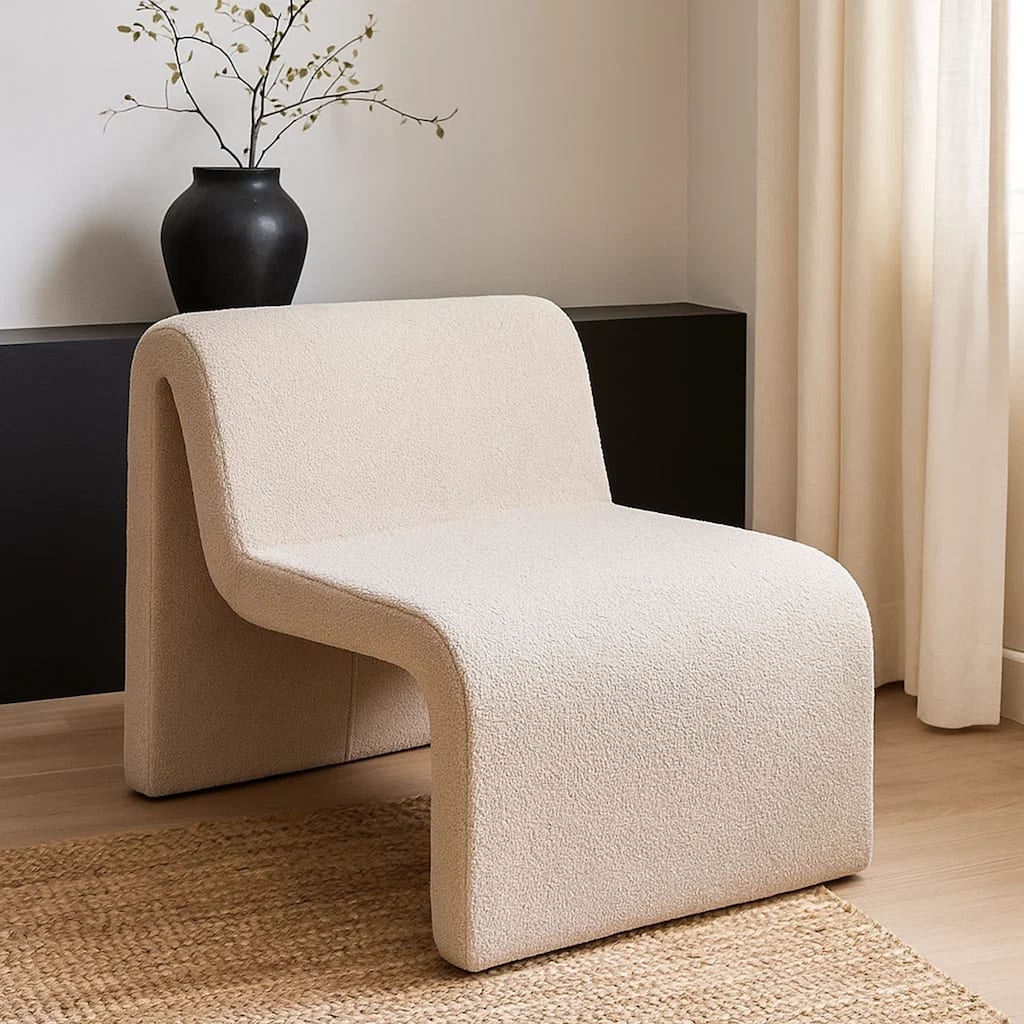 Nena Accent Chair, Armless Design, Camel Brown Looped Shearling Fabric