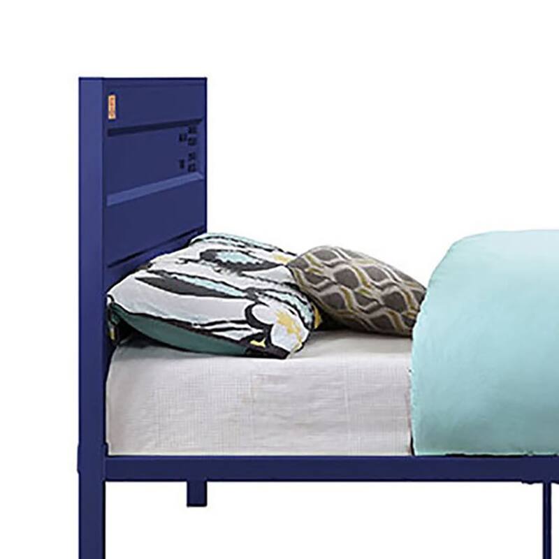 Blue Industrial Metal Full Platform Bed with Rectangular Headboard and Footboard