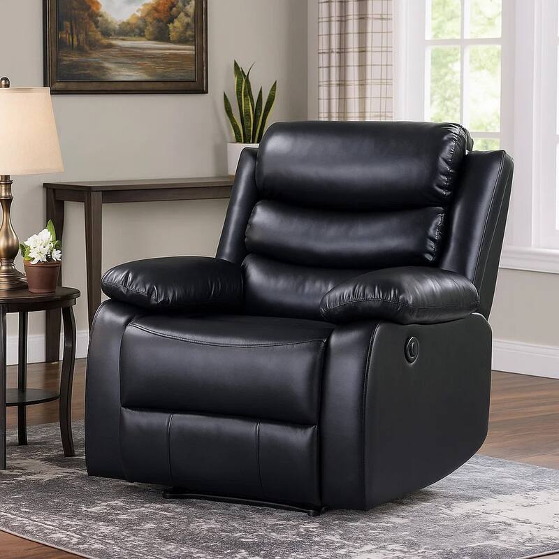 Power Recliner with Pocket Coil Seating and Pillow Top Arms, Black