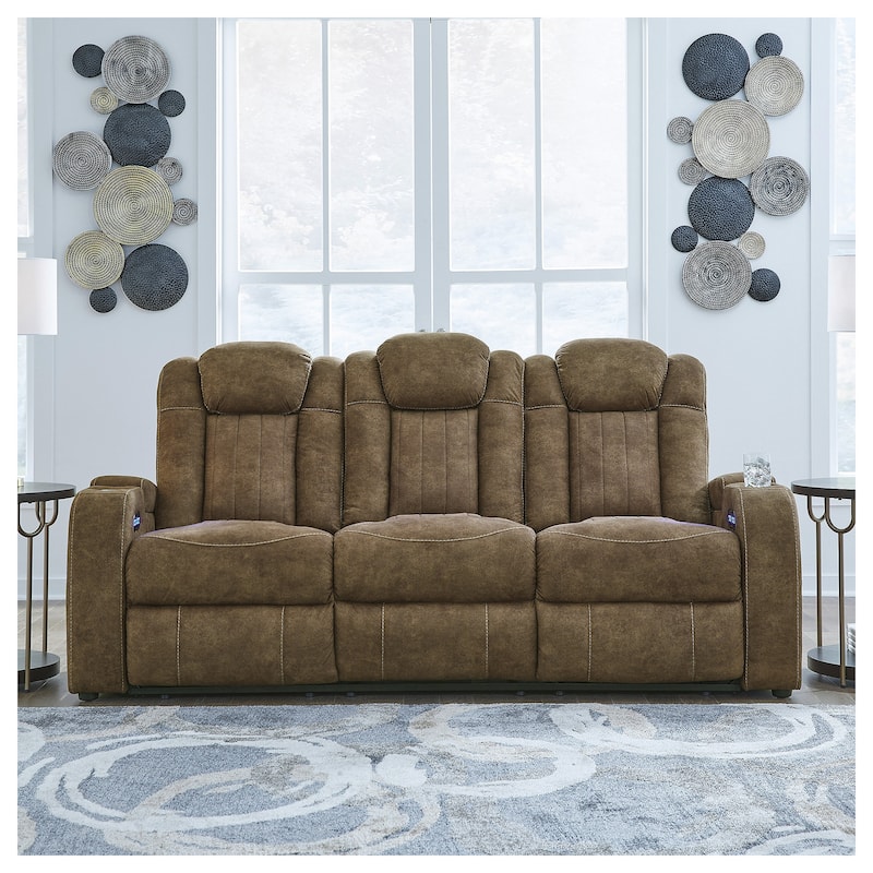 Signature Design by Ashley Wolfridge Brindle Power Reclining Sofa - 86"W x 42"D x 42"H - 86"W x 42"D x 42"H - Brindle