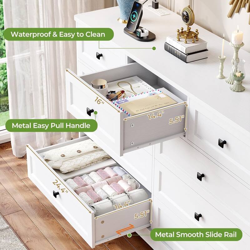 Bedroom Dresser Charging Station Storage Drawers Chest of Drawers