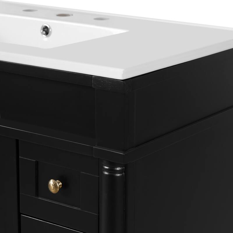 GDFStudio - Hellie 36" Modern Bathroom Vanity with Ceramic Sink - Soft-Close Doors, Drawers & Adjustable Storage