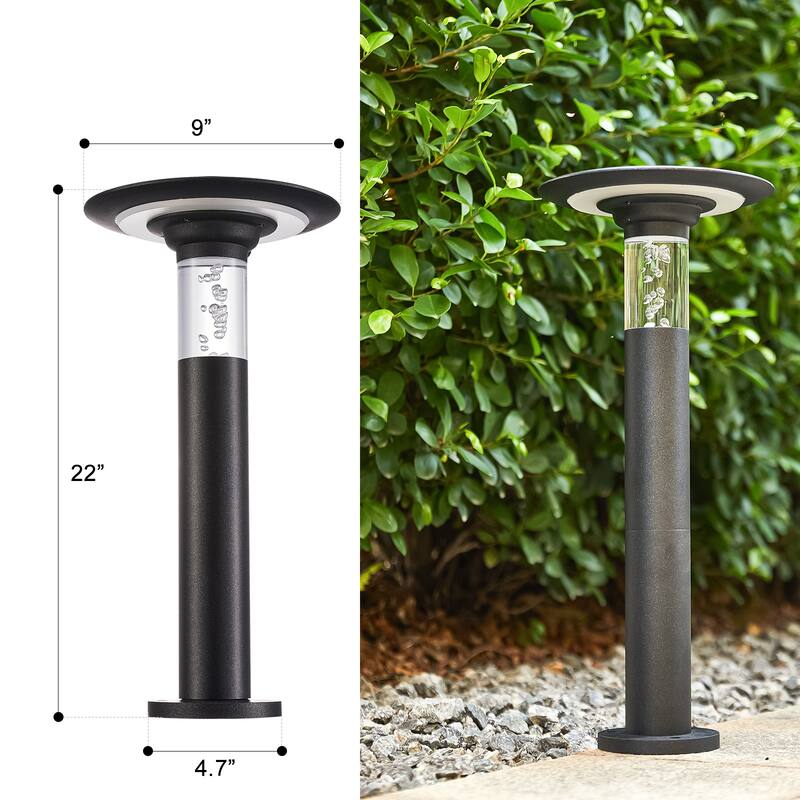 1-Light Black Aluminium Solar Outdoor Post Light Set with Dimmable LED