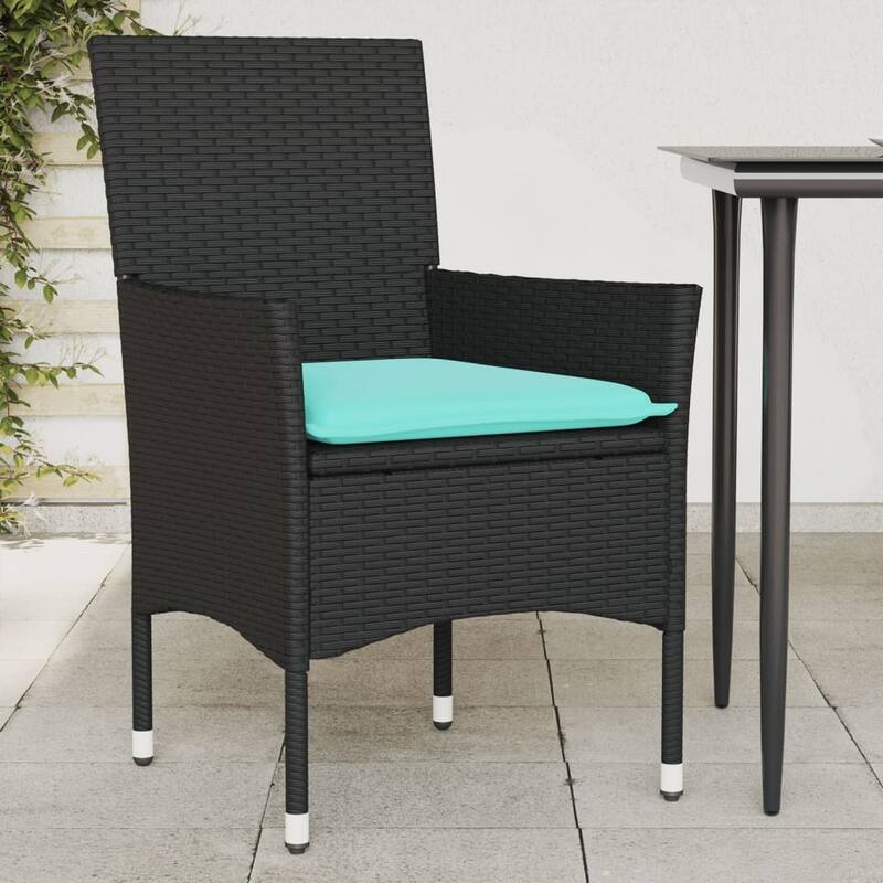 vidaXL Patio Chairs with Cushions 2 pcs Poly Rattan - Black