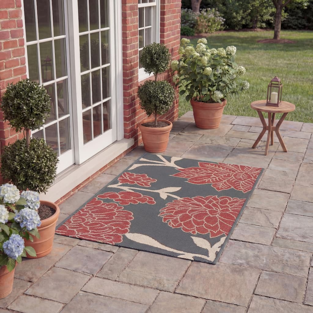 SAFAVIEH Courtyard Damaris Floral Indoor/ Outdoor Waterproof Patio Backyard Rug