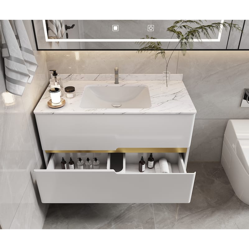 Modern Bathroom Vanity Ceramics Single Sink Freestanding With 2 Drawers